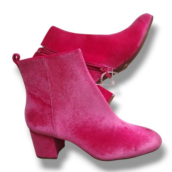 Gianni Bini Jaydenn Pink Velvet Block Heel Booties Leather Boots Size 6.5 NWT - Picture 1 of 12